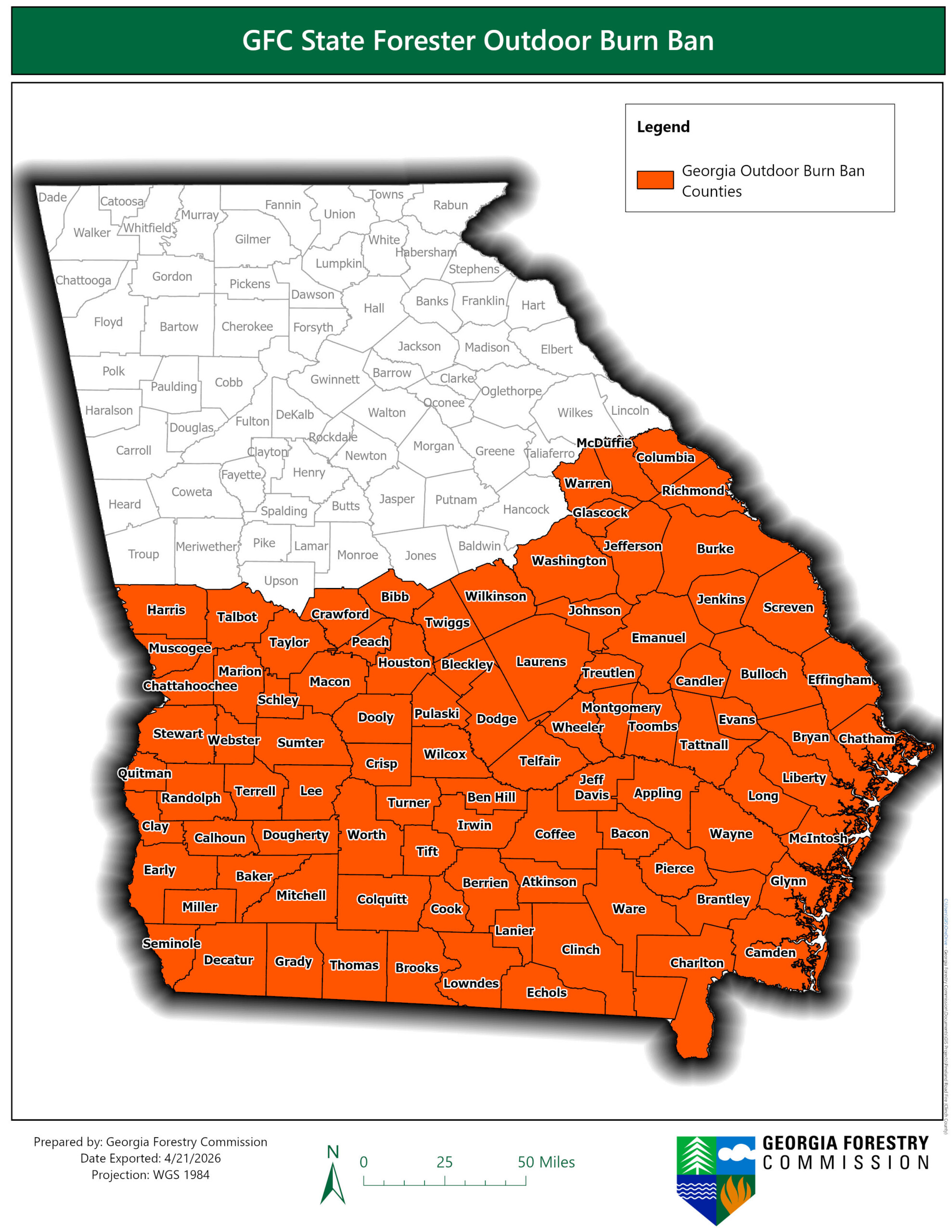STATE FORESTER ISSUES BURN BAN FOR SOUTH GEORGIA